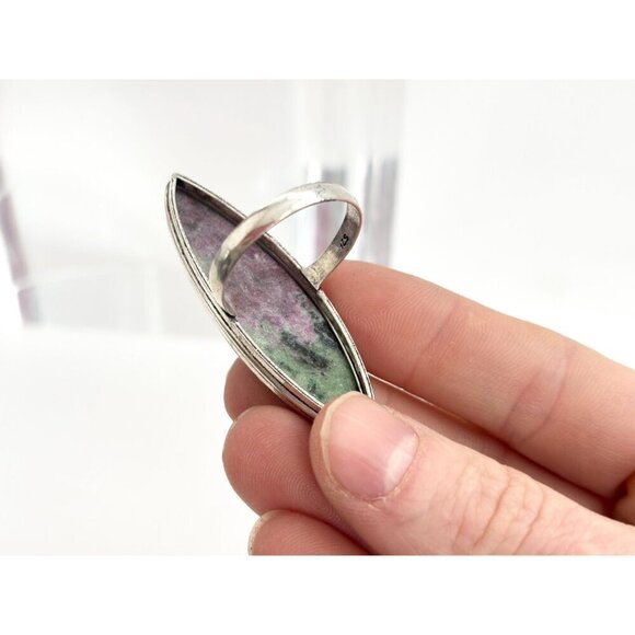 XL Natural Ruby Zoisite Cabochon Gemstone Milgrain Vintage Ring - sz 12.5 - Picture 5 of 10